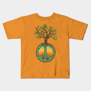 Peace Sign, Tree Of Life, Sunset Kids T-Shirt